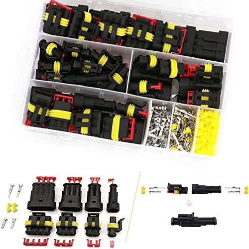 MUYI 384PCS Electrical Connectors Kit, 1/2/3/4 Pin Automotive Electrical Wire Connector Plug Car Electrical Connector Terminals Male and Female - style: 1-4pin connector(384 pcs)