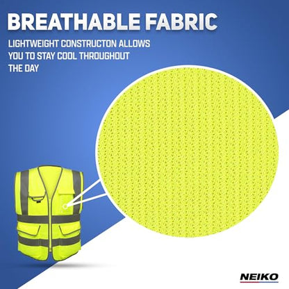 NEIKO High Visibility Safety Vest ANSI Class 2, 7 Pockets - size: Medium