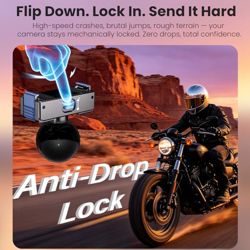 25mm Ball Head Magnetic Mount with Mechanical Lock for Insta360 X5/X4 Air/Ace Pro 2/Ace Pro/Ace RAM B-Size Compatible, Aluminum Adapter for Motorcycle Handlebar, Fork Stem, Marine Rail Mounts