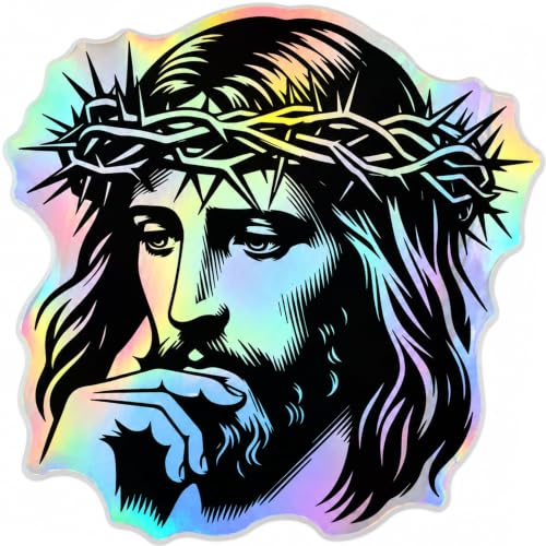 Reflective Holographic Jesus Car Sticker Christian Faith Vinyl Decal Waterproof for Car Truck Motorcycle Laptop Window Bumper Jesus Portrait Crown of Thorns Praying Hands Cross (Crown of Thorns) - color: Crown of Thorns