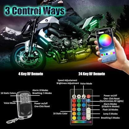 SUNPIE Motorcycle Underglow LED Light Kit 16 Pieces with Smart Brake & Turn Signal Sync 12V IP67 Waterproof RGB Neon Glow Enhanced Night Riding Safety for Harley Kawasaki Suzuki Indian All Motorcycles - color: RGB-16PCS Update