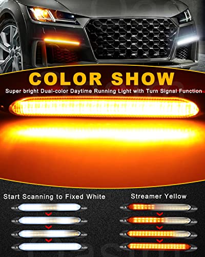 Qasim DRL LED Strip Car Daytime Running Light 14in White Automobile Decorative Warning Lights Yellow Streamer Flow Turn Signal Light Strip Bar 12V (2Pcs, 34.5cm) - size: 13.6 inches WA