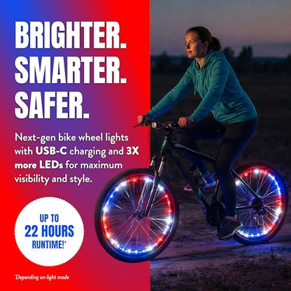 Activ Life 2-Tire Pack LED Bike Wheel Lights with Batteries Included, Get 100% Brighter and Visible from All Angles for Ultimate Safety and Style - color: Patriotic