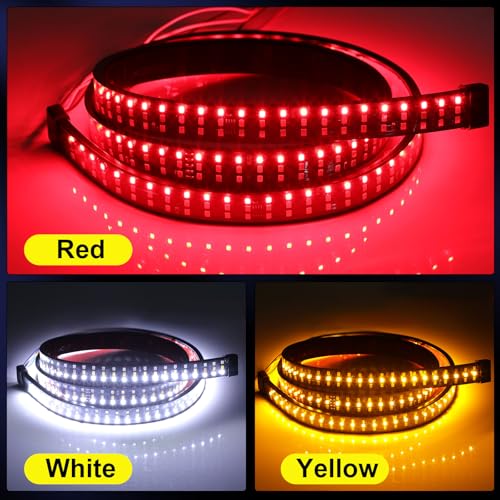 YUGUANG 48”/49” Tailgate Light Bar, Triple Row LED Tailgate Light Strip with Red Running Brake White Reverse Lights Amber Sequential Turning Signals Strobe Lights - size: 48 Inch Red White Amber