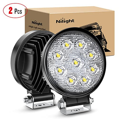 Nilight 15016F-B Led 2PCS 4.5 inch 27w 3000LM Round Flood Light Pod Off Road Fog Driving Roof Bar Bumper for Jeep,SUV Truck, Hunters - color: 2Pcs 27W Flood Lights