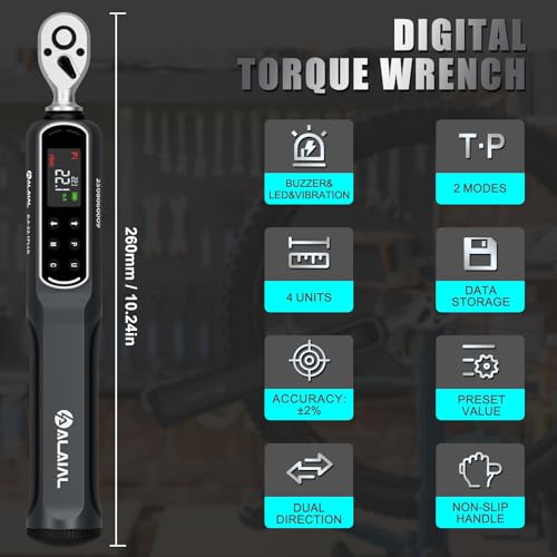 Digital Torque Wrench 0.4-22.1 Ft.Lb/0.5-30 Nm, 1/4 Drive Dual Direction Rachet Torque Wrench with Vibration, Buzzer and LED Alert, Electronic Torque Wrench for Bike Motorcycle Car Repair - size: 0.4-22.1 Ft.Lb/0.5-30 Nm-V