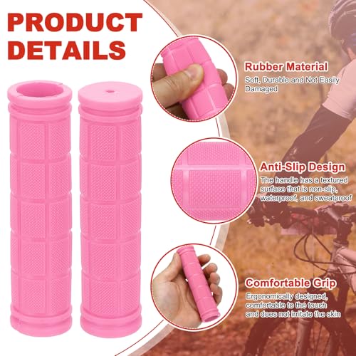2 Pair Soft Rubber Handlebar Grips, Bicycle Handlebar Grips Bike Handle Bar Wrap Non-Slip 4.5 Inch - Fitting for Mountain Bikes/Road Bicycles/Scooter - color: Pink