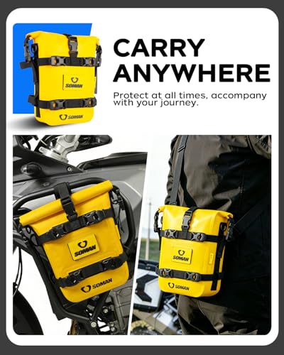 Waterproof Motorcycle Crash Bar Bag 6L, Motorcycle Tail Bag Luggage with Shoulder Straps, Dry Bag Saddle Bag Used in Saddle Rack Rear Fender for Travel & Adventure (Yellow) - color: Yellow