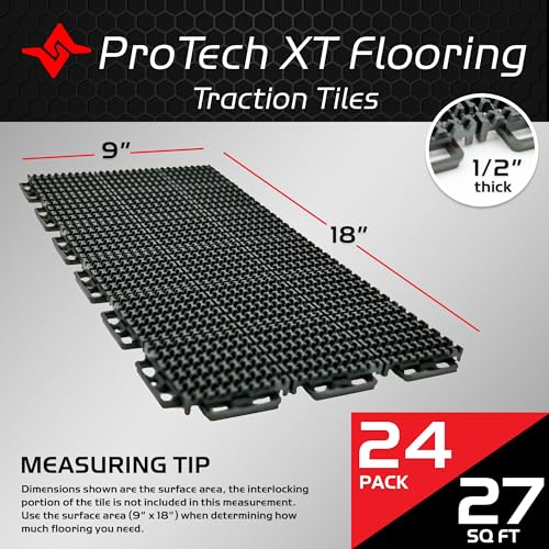 Caliber ProTech XT Garage Flooring, Trailer Flooring, Interlocking Traction Tiles, 9” x 18”, Black, 24-Pack