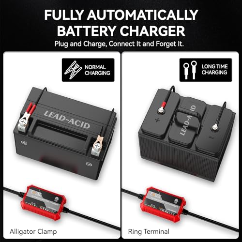 [2-Pack] FOVAL Fully Automatic Trickle Charger, 1000mA 12V Smart car Battery Charger, Battery Maintainer, Float Charger for Motorcycle Car Lawn Mower Boat SLA ATV Wet Gel Cell Lead Acid Batteries