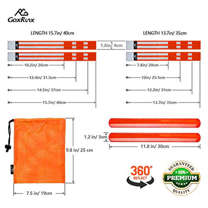 GoxRunx Reflective Bands Running Gear 6 Pack-Adjustable Reflective Armband Arm Wrist Ankle Leg Bands Reflectors -Reflective Tape Straps for Clothing Night Running Cycling Walking -Slap Bracelets - color: Orange