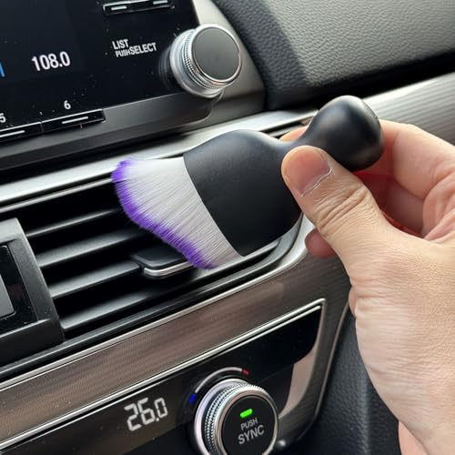 Car Detailing Brush, Soft Bristle Cleaning Brush, Scratch-Free Auto Duster Tool for Dashboard, Air Vents, Leather & Interior Cleaning (Black&Purple) - color: Black&Purple