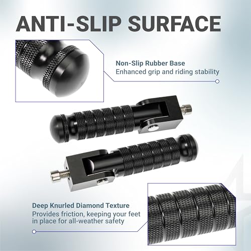 BlueStars M8 Motorcycle Foldable Foot Pegs (2-Pack) - CNC Aluminum 90° Foldable Anti-Slip Footrests - Universal Pedals for Bike E-Bike ATV UTV Dirt Bike Go Kart (Black)