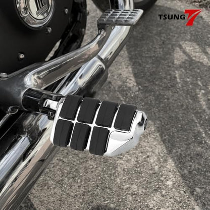 TSUNG Motorcycle Foot Pegs – Male Mount Rider/Passenger Footrests, Wide Higway Foot Rest Pedal Fit for Most V-Twin, Cruiser & Touring Motorcycles (Chrome) - color: Chrome