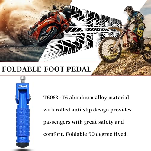 Universal Motorcycle Bicycle Folding Passenger Foot Pegs M8 Rearsets Rear Set Footrests Footpeg Foot Rest Peg Pedals For Bike Install Hole 8mm (Blue) - color: Blue