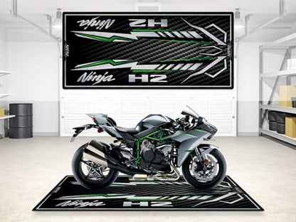 Parking Mat for Ninja H2 Series Motorcycle Models, Display and Pit Mat, Washable Non-Slip Garage, Showroom Mat, Rug (Ninja H2 Carbon, Size 1 : 86.6 x 39.4/220 x 100 cm) - size: 3'3" x 7'3" (Oblong)
