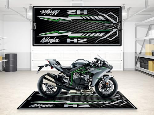 Parking Mat for Ninja H2 Series Motorcycle Models, Display and Pit Mat, Washable Non-Slip Garage, Showroom Mat, Rug (Ninja H2 Carbon, Size 1 : 86.6 x 39.4/220 x 100 cm) - size: 3'3" x 7'3" (Oblong)