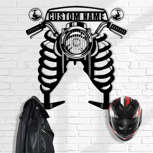 Dyoart Personalized Metal Motorcycle Helmet Holder, Custom Helmet Holder Wall Mount, Helmet Stand with Hook, Motorcycle Accessories for Men Storage, Helmet Holder for Racing Outerwear Sports Gear - color: Style 04