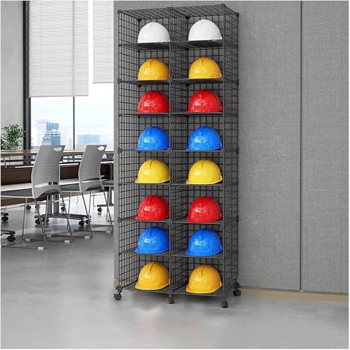 Stackable Safety Helmet Storage Boxes, Large Adjustable Hard Hat Placement Organizer Rack with Wheels for Construction Site/Garage/Workshop/Factory Helmet Display Shelf (2 * 8) - size: 2*8