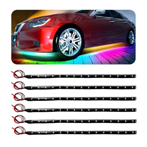 Wevdn 6 PCS 15 LED Strip Underbody Light, DC 12V 1Ft Flexible Underglow Car LED Light Strip with 6 Inch Wire, Waterproof LED Interior Exterior Decoration for Car Truck Motorcycle (Colorful) - color: Colorful