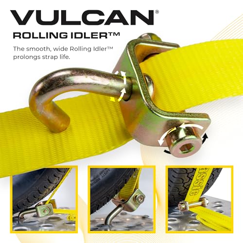 VULCAN Autohauler Car Tie Down - Rolling Idler Three Cleat - 120 Inch - 4 Pack - Classic Yellow - 3,300 Pound Safe Working Load - size: Classic Yellow