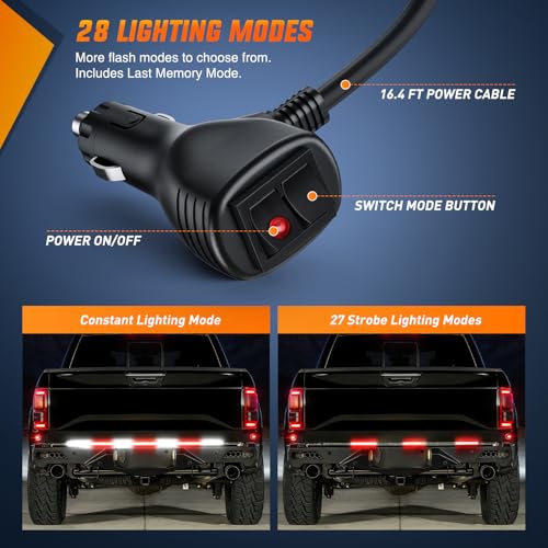 Nilight 60 Inch Truck Tailgate Strobe Light Strip Tail Emergency Bar Rear Window Warning Lamp Ultra-Bright Double Row 360 LED for Pickup Trailers Construction Vehicles Car SUV, Red White - color: 60" Tailgte Strobe Red White
