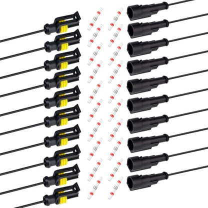 TMH 1 Pin Connector 22 AWG - 1 Wire 13cm. Waterproof Connectors Automotive Electrical Connectors Male and Female 1 Way with Heat Shrink Tubing for Car Truck Boat (10 Sets) - size: 1 Pin - 10 Sets