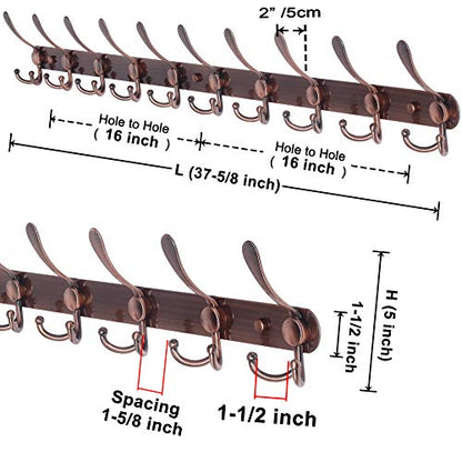 Dseap Coat Rack Wall Mount - 38” Long 10-Tri-Hooks Heavy Duty Coat Hanger Rail Wall Hooks for Hanging Coats Hats Clothing Clothes Purse Mudroom Entryway, Antique Copper - color: Antique Copper, size: L=38” (1 Pcs)