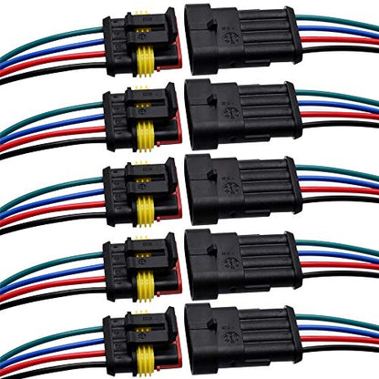 4 Pin Connector Waterproof Connector, Male and Female Way 16 AWG Wire Suitable for car Truck, Boat and Other Wire Connection 5 kit - size: 4 PIN