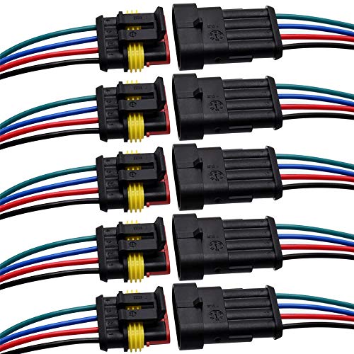 4 Pin Connector Waterproof Connector, Male and Female Way 16 AWG Wire Suitable for car Truck, Boat and Other Wire Connection 5 kit - size: 4 PIN
