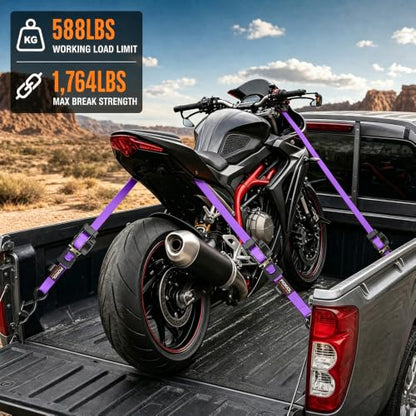 Retractable Ratchet Straps (4-Pack) - 1 Inch x 10 Feet (1,764lb Break Strength) - Heavy Duty Auto Self Retracting Tie Down Straps for Truck, Cargo Trailer, Motorcycle, ATV, UTV – Purple - color: Purple