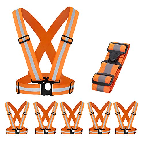 5 Pack Mount Marter Reflective Vest, Lightweight Safety Vest For Women, Men And Kids, Adjustable Reflective Running Vest With 360° High Visibility For Running, Cycling, Motorcycle, Orange 1-2 - color: Orange