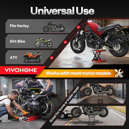 VIVOHOME 1100 LBS Motorcycle Lift Scissor Jack, Wide Deck Hoist Stand, Height Adjustable Center Stand with Crank, Steel Lift for Cruiser, Dirt Bike, ATV - Red - color: Red