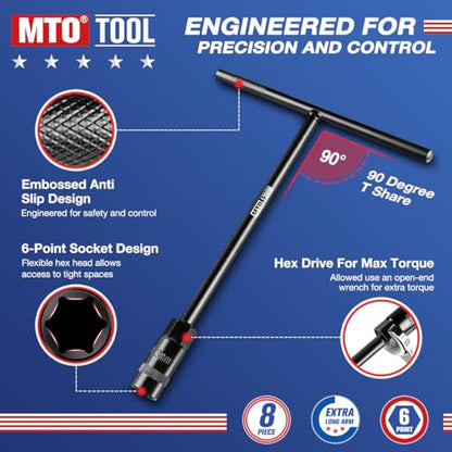 MTO T-Handle Metric Socket Wrench Set, 6-Point (6, 8, 10, 11, 12, 13, 14, 15mm) with Hanging Organizer Strap, Cr-V Steel Lug Wrench Hex Socket for Motorcycle Car Bicycle Repair (8 Pack) - size: 8Pack