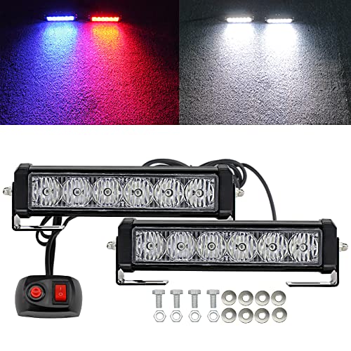STDYSUN LED Emergency Strobe Lights Bar 2Pcs Red Blue Change White Double Color Warning Police Grille Lights Bar Surface Mount Fit for Motorcycle POV Utility Construction Vehicle and Tow Truck Van - color: Red Blue Change White
