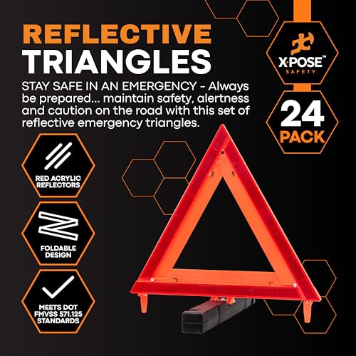 Xpose Safety Reflective Emergency Triangles – 24 Kits (72 Triangles) – DOT Approved Roadside Car Safety Warning Reflectors – Red & Orange Automotive Vehicle Hazard Visibility Markers - size: 24 Packs