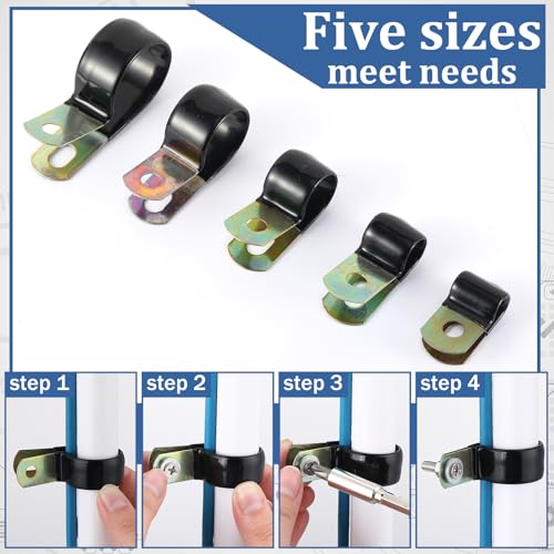 Tandefio 50 Pack Vinyl Coated Cable Clamps Galvanized Steel Cable Metal Wire Rubber Cushioned Insulated Hose Pipe Clamp for Tube Lines Wire Cord Installation(1/4 Inch, 6mm) - size: 1/4 Inch (6mm)