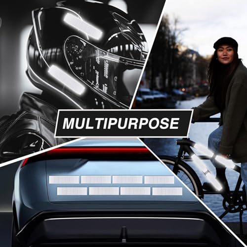 10PCS Reflective Stickers,1.25 x 6 inch Safety Reflective Tape for Car Helmets Mailboxes Bike,High Visibility Outdoor Waterproof Reflective Patch - color: White