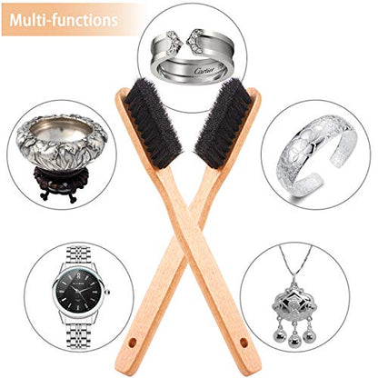YoungJoy 3 Pcs Horsehair Brush Detailing Set - Cleaning Brushes Silver Care Kit with Cloth (Set A) - color: Set a
