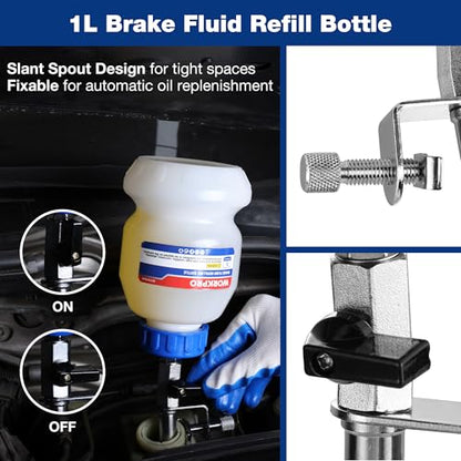WORKPRO 3L Vacuum Brake Bleeder Kit, Pneumatic Brake Bleeder for One Person, with 1L Brake Fluid Refill Bottle, 22 Adapters, Air Coupler & Gloves, Brake Bleeding Tool for Various Vehicles, Motorcycles