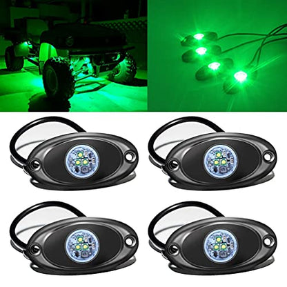 4 Pods LED Rock Light for Jeep ATV SUV Offroad Car Truck Boat Underbody Glow Trail Rig Lamp Underglow LED Neon Lights Waterproof 12V 24V - Green - color: Green, size: 4Pack LED Rock Light