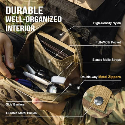 OneTigris MOLLE Pouch, Tactical Admin Pouch Belt EDC Tool Organizer Zippered Utility Waist Pack 7.5"x5"x2" - color: Camocolor