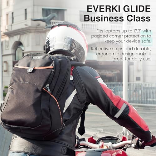 EVERKI Glide 26.5L Laptop Backpack – Reflective Strips for Motorcycle, Business Travel Backpack Carry On Flight Approved with Laptop Compartment & Corner Protection, Fits Laptops up to 17.3" - Black - size: 26.5 Liters