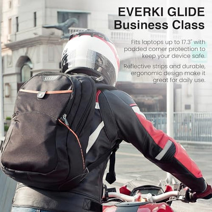 EVERKI Glide 26.5L Laptop Backpack – Reflective Strips for Motorcycle, Business Travel Backpack Carry On Flight Approved with Laptop Compartment & Corner Protection, Fits Laptops up to 17.3" - Black - size: 26.5 Liters