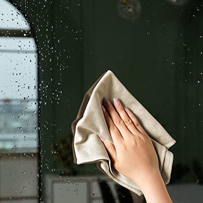 Puomue 6 Pack Microfiber Glass Cleaning Cloth, 16 Inch X 16 Inch, Lint Free Quickly Clean Window, Glasses, Windshields, Mirrors, and Stainless Steel, Camel - color: Camel