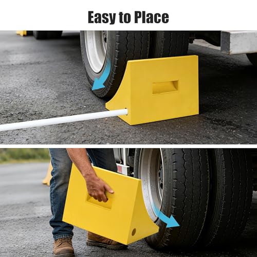 Yescom Industrial PU Wheel Chocks for Wheel Under 50", for Semi-Truck & Commercial Trailers - 198,400 lbs (90 Ton) Weight Capacity, Extra Large Chocks for Tractors, Excavators & Large Cargo Trucks - size: for Wheel under 50", 2Pack
