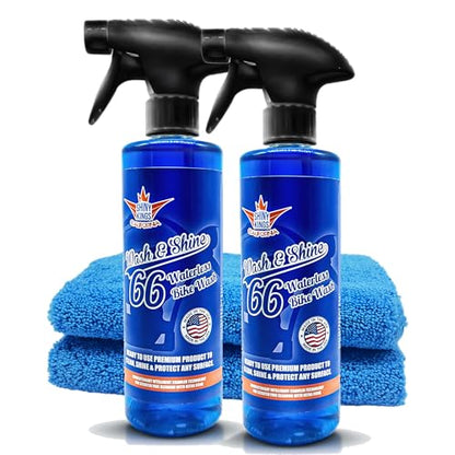 Shinykings Motorcycle Cleaner Wash&Shine 66 | WATERLESS Motorcycle Wash with Ultra Shine Effect | Powerful Detailing Spray for All Surfaces | Motorcycle Cleaning Kit California | 32 fl.oz - size: 1 Count (Pack of 1)