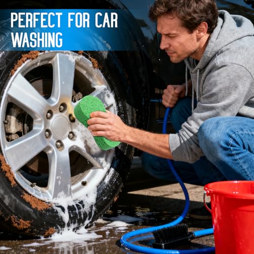 3PCS Car Wash Sponge, Heavy Duty Car Sponges for Washing, Car Accessories Large Sponges for Cleaning, Automotive Cleaning Supplies, Eco Friendly Sponge (7.68 x 3.74 x 1.38 Inch), Green - color: Green