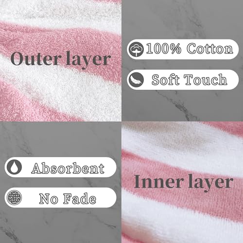 VOOVA & MOVAS 6-Pack Bath Mitts for Shower, 100% Cotton Soft Absorbent Wash Cloths with Hanging Loop, 8.3x6.3 Inch European Style Bathing Gloves for Body & Spa, Pink Stripe & White - color: Pink Stripe&white