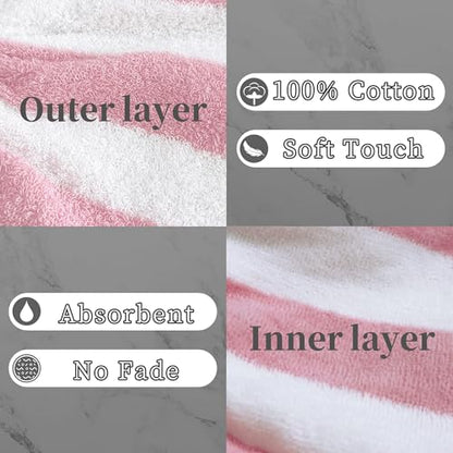 VOOVA & MOVAS 6-Pack Bath Mitts for Shower, 100% Cotton Soft Absorbent Wash Cloths with Hanging Loop, 8.3x6.3 Inch European Style Bathing Gloves for Body & Spa, Pink Stripe & White - color: Pink Stripe&white